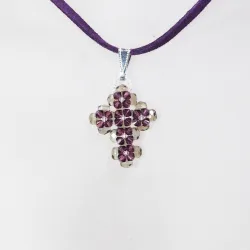 Pendant 40cm - Arabella-Purple Suedine - Pendant 40cm - Laiton argenté